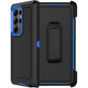 RubCase for Samsung Galaxy S25 Ultra Case with 2X Screen Protector, Dual Layer Bumper Cover with Belt Clip Holster & Kickstand, Full Body Heavy Duty Phone Case for Galaxy S25 Ultra 5G (Black)