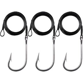 OROOTL Fishing Shark Hook Rigs, 3pcs Surf Fishing Rigs Stainless Steel Wire Leader with Tuna Hooks Big Game Deep Sea Gear for Shark Tuna Halibut