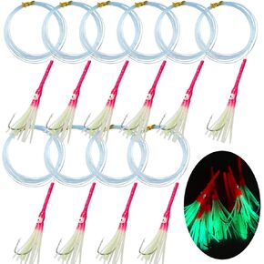 Fishing Squid Bait Rigs,Glow Octopus Squid Skirts Rig Trolling Lures Saltwater Luminous Soft Plastic Fishing Lures Rig with Sharp Hooks for Bass Halibut Trout Tuna Salmon