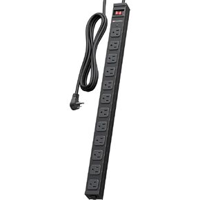 [ETL Certified] Cable Matters Wall-Mountable 12 Outlet Power Strip - 8ft Cord, Metal, 2100J Surge Protector with 15A Circuit Breaker, Industrial Power Strip Surge Protector for Garage, Workshop, Black