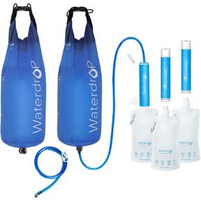Waterdrop Water Filter Straw 3 Pack with 2 Gravity Water Bag, Gravity Water Filtration System, Water Purifier Survival for Travel, Backpacking, 1.5 gal Bag, 0.1 Micron, 5 Stage Filtration