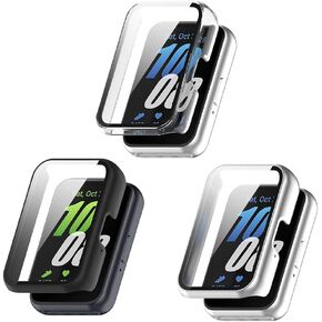 Smartwatch Case Compatible for Samsung Galaxy Fit 3 Screen Protector SM-R390, PC Hard Ultra Bright Tempered Glass One Piece Full Screen Protective Cases (Pack of 3)