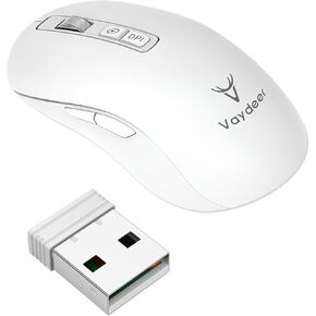 Vaydeer Wireless Mouse Jiggler, 2.4G Wireless Mice with Build-in Mouse Mover, Rechargeable Moving Mouse for Laptop with Undetectable Random Movement Keeps Computers Awake - White
