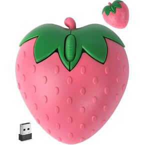 Wireless Bluetooth Mouse Cute Pink Fruit Strawberry Shape Silent Portable Lightweight USB Optical Cordless Dual Mode Mice for PC Laptop Computer Tablet Mac MacBook Pro Desktop Kids Girls Women Gift