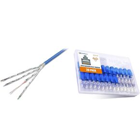 Cable Matters 1-Pack 10Gbps UL Listed in-Wall (cm) Bare Copper Shielded Cat 6A Cable 1000 ft (SSTP, SFTP Shielded Ethernet Cable) in Blue & 20-Pack Shielded Cat8 RJ45 Pass Through Connector