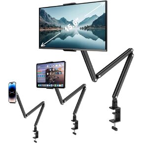 Adjustable Aluminum Tablet Stand, Foldable Arm for Desk/Bed, 360° Rotation, Compatible with iPad Pro 12.9/11, Air, Mini, Samsung Tabs, Nintendo Switch, 5.1''-15.9'' Devices - Sturdy & Portable