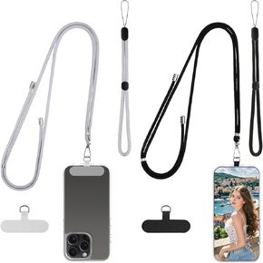 Cell Phone Lanyard Set,include 2 Cell Phone Lanyard Crossbody Neck Strap & 2 Phone Wrist Strap,4×Phone Case Pabs for Most Smartphones,Black Grey