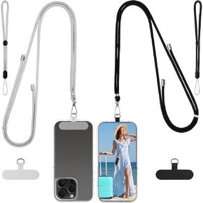 4 Pack Phone Lanyard-4× Adjustable Crossbody Neck Strap, 4× Phone Patches, Universal Cellphone Multifuctional Patch Lanyards, Cellphone Wrist Strap Compatible with Most Smartphones (Black Gray)