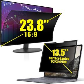 FILMEXT [2023 Upgrade 23.8 inch Removable Computer Privacy Screen Filter for 16:9 Frameless Monitor, Microsoft Surface Laptop 1/2/3/4/5 th Gen 13.5 inch Removable Privacy Screen Protector Filter,