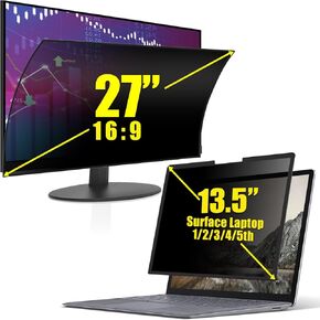 FILMEXT [2023 Upgrade 27 inch Removable Computer Privacy Screen Filter for 16:9 Frameless Monitor, Microsoft Surface Laptop 1/2/3/4/5 th Gen 13.5 inch Removable Privacy Screen Protector Filter,