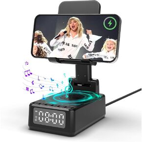 Birthday Gifts for Men Women,6-in-1 Cell Phone Stand Holder with Wireless Bluetooth Speaker & Wireless Charger,Alarm Clock for iPhone,HD Surround Sound Portable Bluetooth Speaker Gifts for Him Her