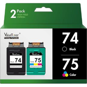 Valuetoner Remanufactured Ink Cartridge Replacement for HP 74 75 Ink cartridges Combo Pack CC659FN CB335WN CB337WN (1 Black, 1 Tri-Color) 2 Pack