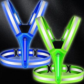 LED Reflective Vest Safety Gear 2 Pack, Light Up Vest for Night Walking Cycling, High Visibility Running Vest with Reflective Strips