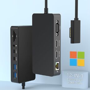 New Microsoft Surface Dock Triple Display with Power Supply,12 in 1 Surface Pro Docking Station Dual 4K HDMI+VGA for Surface Pro 9/8/X/7/6/5/4/3, Surface Laptop go/5/4/3/2/1, Surface Book 3/2/1