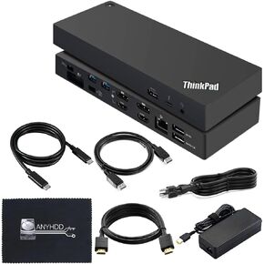 40AN0135US Lenovo Dock 135W Bundle - Gen 2 Dual UHD 4K Display with 135W Power Adapter + HDMI Cable + DisplayPort Cable + USB-C Cable + Microfiber Cloth Included (Renewed)