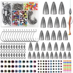 184pcs تكساس وكارولينا الصيد منصة باس صيد الأسماك مغرورات دودة الأوزان حبات الخطافات