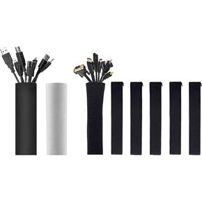 JOTO 130" Large Cuttable Cable Management Sleeve Bundle with [6 Pack] 19-20 Inch Black Cable Management Sleeve