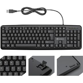 Wired Keyboard | Full-Sized | Ergonomic | Spill Resistant | Soft Typing | QWERTY Layout | Black