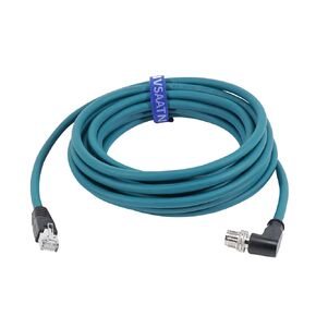 Cat-7e Ethernet Shielded Cable M12 X-Type 8 Position to RJ45 Waterproof Industrial Network High Flex Cable for Cognex (5M, Right Angle X-Code Blue)