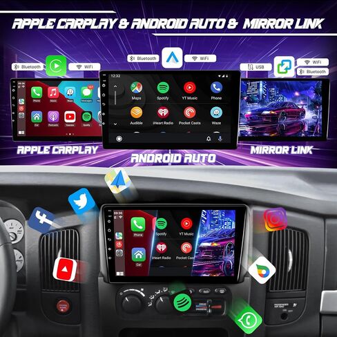 Car Radio for Dodge RAM 1500 2500 3500 2002 2003 2004 2005 with Wireless CarPlay Android Auto Leadfan 9" Touch Screen Car Stereo for RAM Android Head Unit - WiFi/GPS/55UI + SWC + AHD Camera in Saudi Arabia