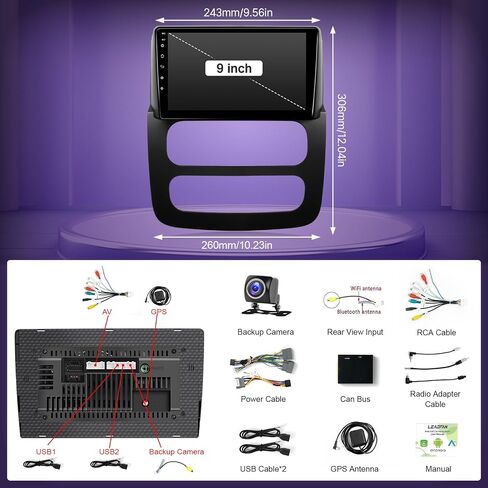 Car Radio for Dodge RAM 1500 2500 3500 2002 2003 2004 2005 with Wireless CarPlay Android Auto Leadfan 9" Touch Screen Car Stereo for RAM Android Head Unit - WiFi/GPS/55UI + SWC + AHD Camera in Saudi Arabia