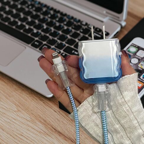 واقي كبل لطيف لشاحن iPhone ، واقي سلك شحن التدرج الكلاسيكي للنساء فتاة ، وغطاء شاحن شكل الموجة الناعمة ، وتوفير سلك الأسلاك ، وتوفير كابل البيانات لجهاز iPad iPhone12 13 14 15 16Pro Max-Pink in Kuwait