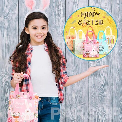أكياس Easter Egg Hunt Carrot Carrot Happy مع مقابض ، وأكياس علاجية ، غير منسوجة متعددة الوظائف للهدايا ، اللعبة ، لوازم الحفلات ، 8.3 × 7.9 × 5.9 بوصة ، 6pcs in Kuwait