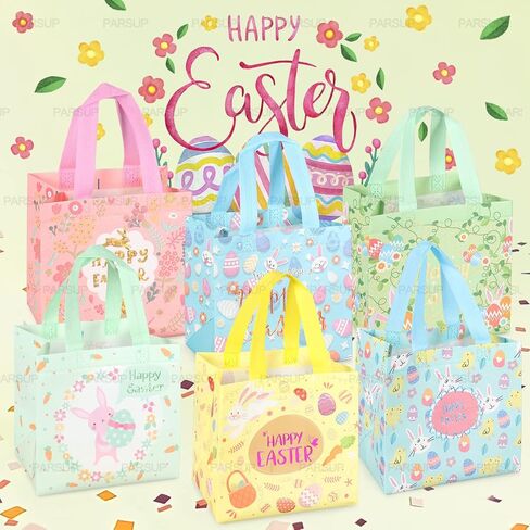 أكياس Easter Egg Hunt Carrot Carrot Happy مع مقابض ، وأكياس علاجية ، غير منسوجة متعددة الوظائف للهدايا ، اللعبة ، لوازم الحفلات ، 8.3 × 7.9 × 5.9 بوصة ، 6pcs in Kuwait