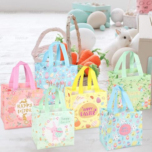 أكياس Easter Egg Hunt Carrot Carrot Happy مع مقابض ، وأكياس علاجية ، غير منسوجة متعددة الوظائف للهدايا ، اللعبة ، لوازم الحفلات ، 8.3 × 7.9 × 5.9 بوصة ، 6pcs in Kuwait