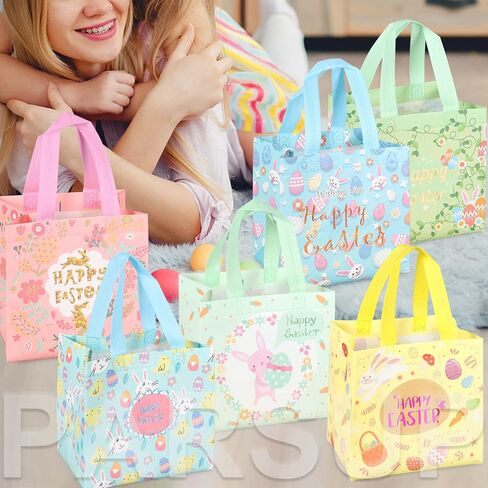 أكياس Easter Egg Hunt Carrot Carrot Happy مع مقابض ، وأكياس علاجية ، غير منسوجة متعددة الوظائف للهدايا ، اللعبة ، لوازم الحفلات ، 8.3 × 7.9 × 5.9 بوصة ، 6pcs in Kuwait