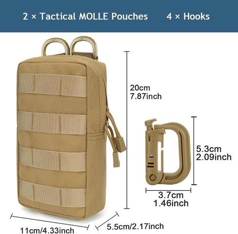 MUCHER 2 Pack Molle Pouches Tactical Pouches EDC Pouch Organizer Molle Bag Utility Pouch with 4 Carabiners for Outdoor Hiking Hunting Camping Training in Saudi Arabia