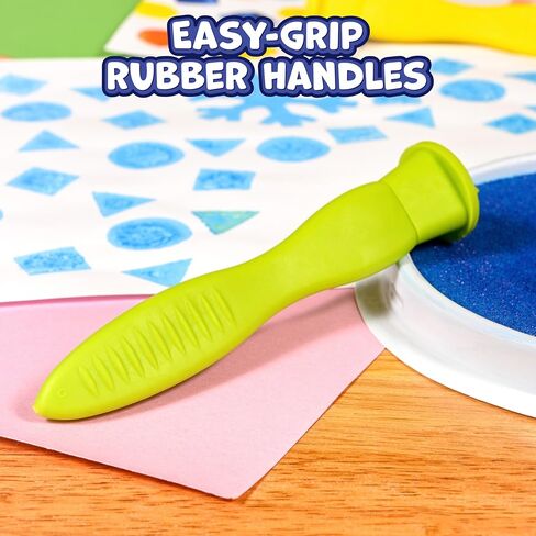 READY 2 LEARN Triangle Grip Stampers - Geometric - Set of 4 - Ages 2+ - Easy to Hold Paint and Dough Stampers for Kids in Kuwait