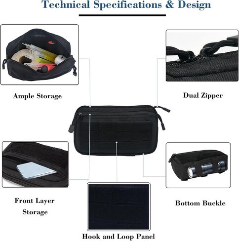 Tactical Molle Admin Pouch with 2 Keychains & US Flag Patch - Laser Cut EDC Modular Pouch for Outdoor, Survival, Daily Carry in Saudi Arabia