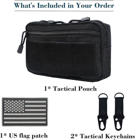 Tactical Molle Admin Pouch with 2 Keychains & US Flag Patch - Laser Cut EDC Modular Pouch for Outdoor, Survival, Daily Carry in Saudi Arabia
