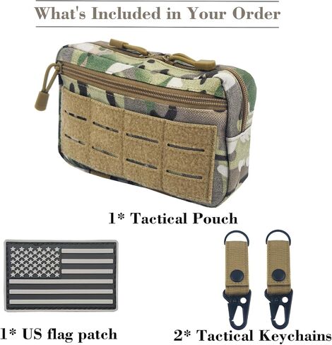 حقيبة مسؤول Molle التكتيكية مع سلاسل مفتاحين و US Flag Patch - حقيبة معدنية للليزر EDC للبقاء في الهواء الطلق ، والبقاء على قيد الحياة ، وحمل يوميًا in Kuwait