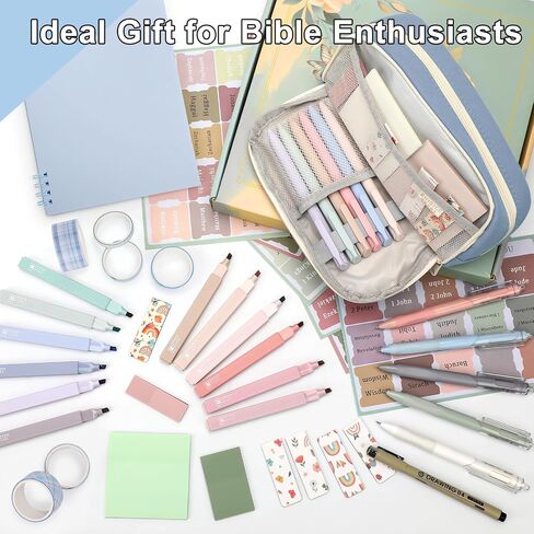 Bible Journaling Kit, Bible Highlighters and Pens No Bleed, Bible Tabs, Sticky Notes, Pencil Case, Bible Study Supplies Essential Tools for Women in Saudi Arabia