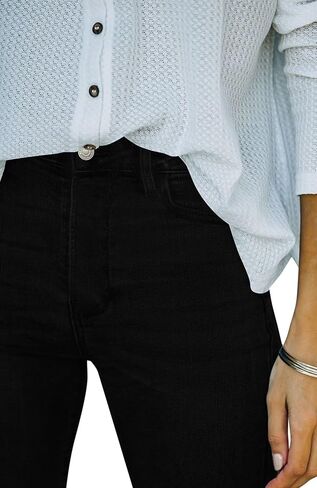 جينز متوهج للنساء جينز قصير قابل للتمدد متوسط ​​الارتفاع من الأسفل جينز نسائي قصير متوهج مع حاشية خام in Kuwait