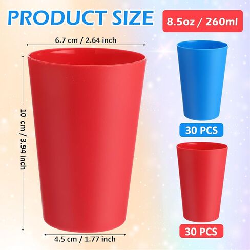 60 Pieces Plastic Cups Kids 8.5 oz Reusable Plastic Cups Children Drinking Cups Juice Tumblers for Toddler Adults for Parties School (Blue, Light Green, Rose Red, Pink, Sky Blue, Lavender) in Kuwait