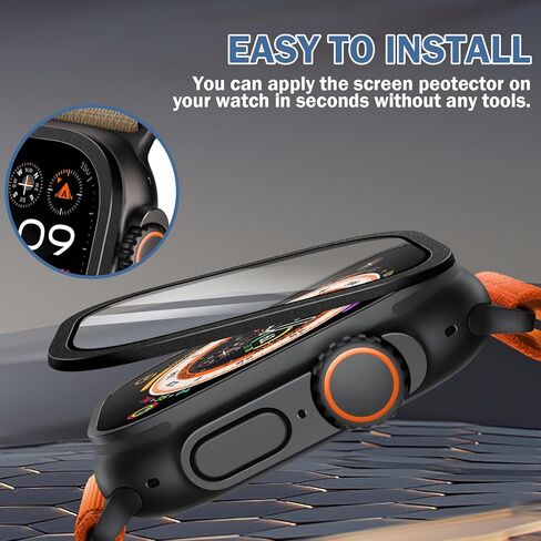 2 حزمة متوافقة مع Apple Watch Ultra/Ultra 2 حامي الشاشة 49 مم واضحة ، تغطية كاملة 9H Film Glass Protection Film مع إطار سبيكة التيتانيوم لـ IWatch Ultra 49mm-tittanium+Black in Kuwait