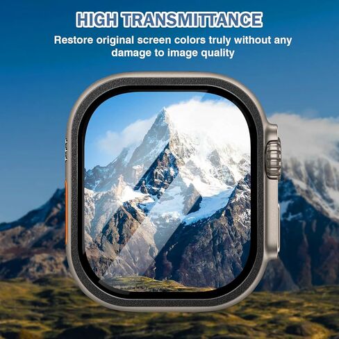 2 حزمة متوافقة مع Apple Watch Ultra/Ultra 2 حامي الشاشة 49 مم واضحة ، تغطية كاملة 9H Film Glass Protection Film مع إطار سبيكة التيتانيوم لـ IWatch Ultra 49mm-tittanium+Black in Kuwait