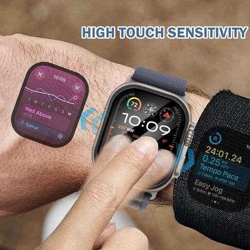 2 حزمة متوافقة مع Apple Watch Ultra/Ultra 2 حامي الشاشة 49 مم واضحة ، تغطية كاملة 9H Film Glass Protection Film مع إطار سبيكة التيتانيوم لـ IWatch Ultra 49mm-tittanium+Black in Kuwait