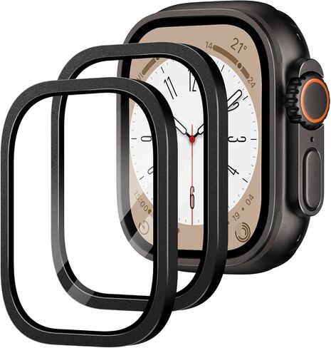 2 حزمة متوافقة مع Apple Watch Ultra/Ultra 2 حامي الشاشة 49 مم واضحة ، تغطية كاملة 9H Film Glass Protection Film مع إطار سبيكة التيتانيوم لـ IWatch Ultra 49mm-tittanium+Black in Kuwait