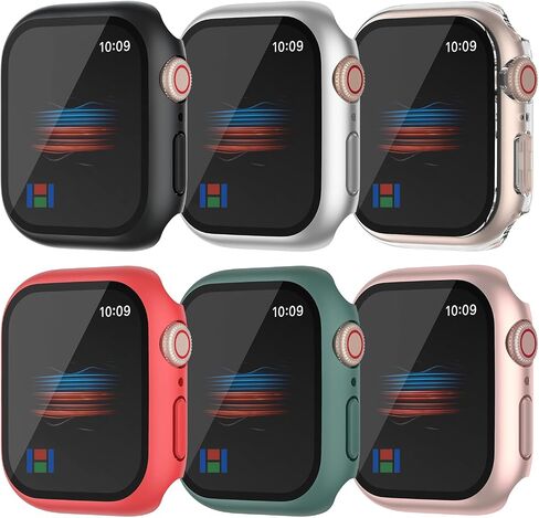 HANKN 6 Pack Hard PC Case with Button for Apple Watch Series 6 5 4 SE 44mm Tempered Glass Screen Protector Case, Full Protective Cover Ultra-thin Shatterproof Shockproof Iwatch Bumper (44mm) in Kuwait