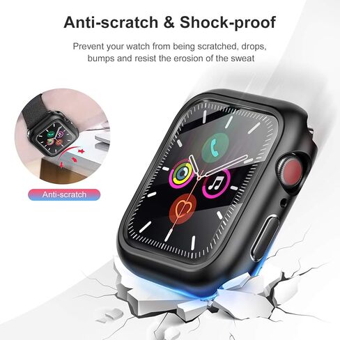 HANKN 6 Pack Hard PC Case with Button for Apple Watch Series 6 5 4 SE 44mm Tempered Glass Screen Protector Case, Full Protective Cover Ultra-thin Shatterproof Shockproof Iwatch Bumper (44mm) in Kuwait