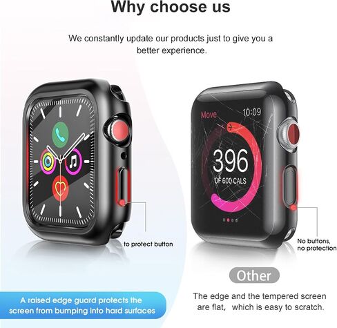 HANKN 6 Pack Hard PC Case with Button for Apple Watch Series 6 5 4 SE 44mm Tempered Glass Screen Protector Case, Full Protective Cover Ultra-thin Shatterproof Shockproof Iwatch Bumper (44mm) in Kuwait