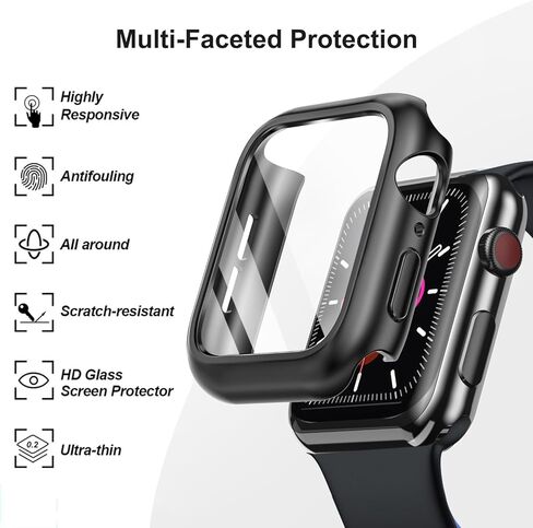 HANKN 6 Pack Hard PC Case with Button for Apple Watch Series 6 5 4 SE 44mm Tempered Glass Screen Protector Case, Full Protective Cover Ultra-thin Shatterproof Shockproof Iwatch Bumper (44mm) in Kuwait