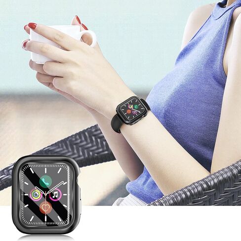 HANKN 6 Pack Hard PC Case with Button for Apple Watch Series 6 5 4 SE 44mm Tempered Glass Screen Protector Case, Full Protective Cover Ultra-thin Shatterproof Shockproof Iwatch Bumper (44mm) in Kuwait