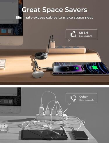 LISEN 60W Multi Charging Cable, Travel 3 in 1 Retractable Phone Charger Cord iPhone, Retractable Charging Cable with Type C/Lightning/Micro USB Ports for Samsung, iPhone, iPad, Kindle, Tablets in Saudi Arabia