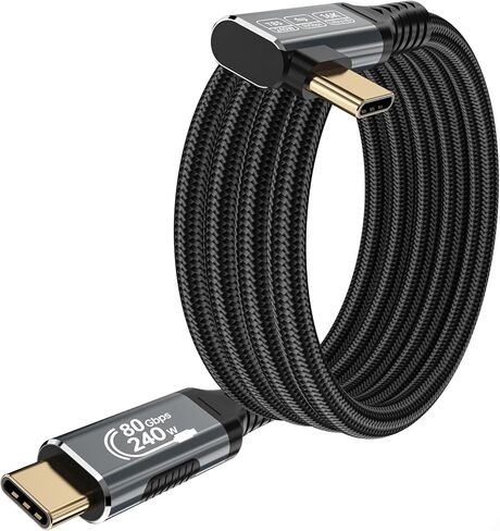 240W 80GBPS USB C كابل متوافق مع Thunderbolt 5 زاوية اليمنى 6.6 قدم ، 90 درجة كابل USB C ، 8K/16K 60Hz Cable USBC Cable لـ Thunderbolt 4 ، USB C Video in Kuwait