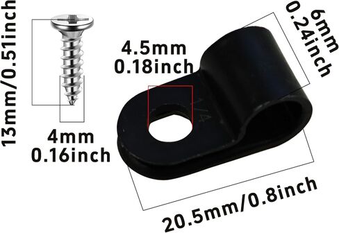 100PCS 1/4 Inch P-Style Rope Light Mounting Clips with Stainless Steel Screws, Black Plastic Cable Clips for Wire Management, Perfect for Indoor and Outdoor String Lights in Kuwait